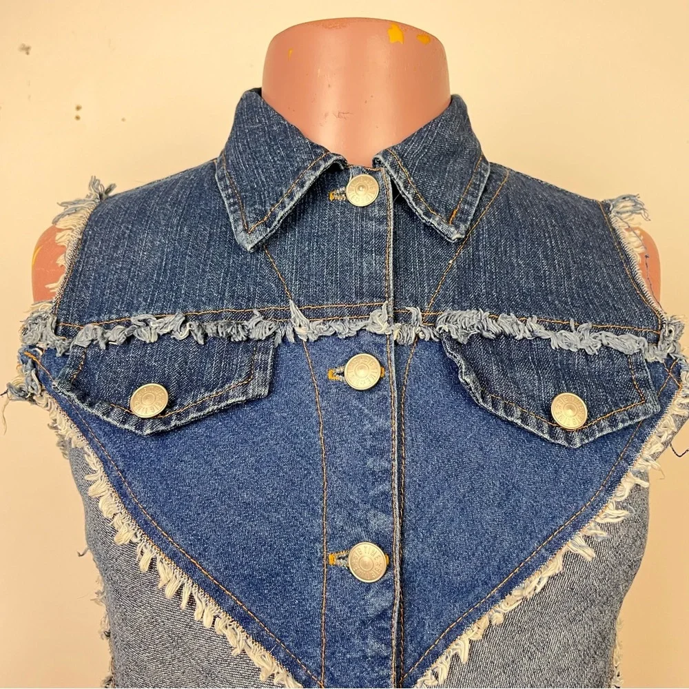 Vintage Big Time Denim Vest with Frayed Edges - Picture 5 of 8